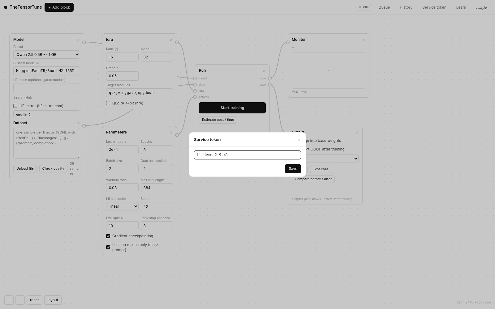 TheTensorTune screenshot 11: Service token for shared machines
